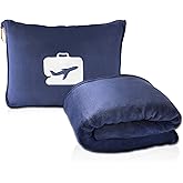 EverSnug Travel Blanket and Pillow - Premium Soft 2 in 1 Airplane Blanket with Soft Bag Pillowcase, Hand Luggage Sleeve and Backpack Clip (Navy Blue)