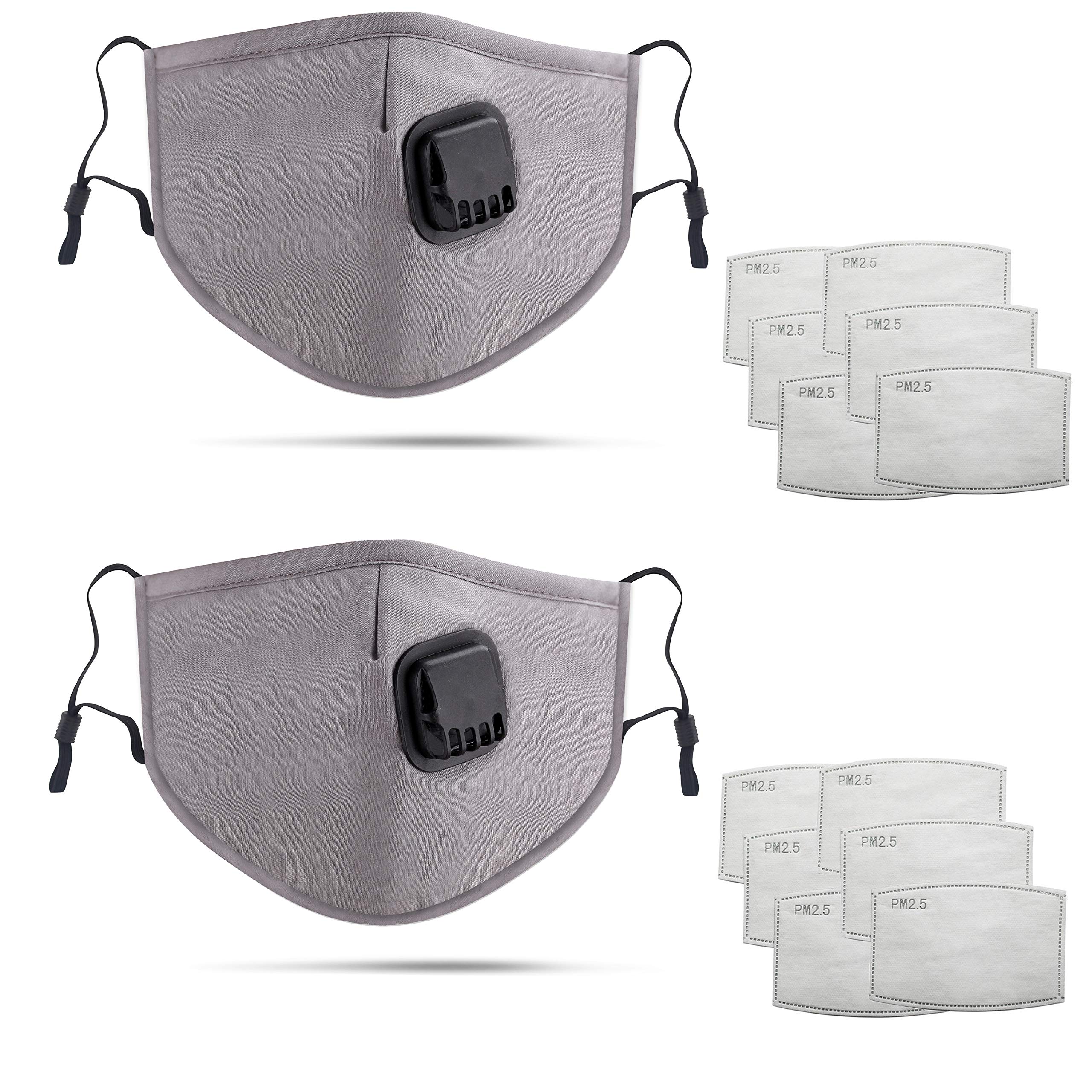 DualVertex 2 Pack Face Masks - Breathable Masks with Filter - Cotton Mask – Washable & Reusable Mask with Adjustable Ear Straps and Nose Wire – with Valve and Replaceable filters