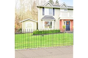 FOREHOGAR Metal Garden Fence with Gate 36 in H x 10 ft L, 1 Gate + 4 Panels Border Fence Panels Animal Barrier for Dogs, No Dig Garden Fencing for Yard Patio Flower Bed Lawn Outdoor, Black