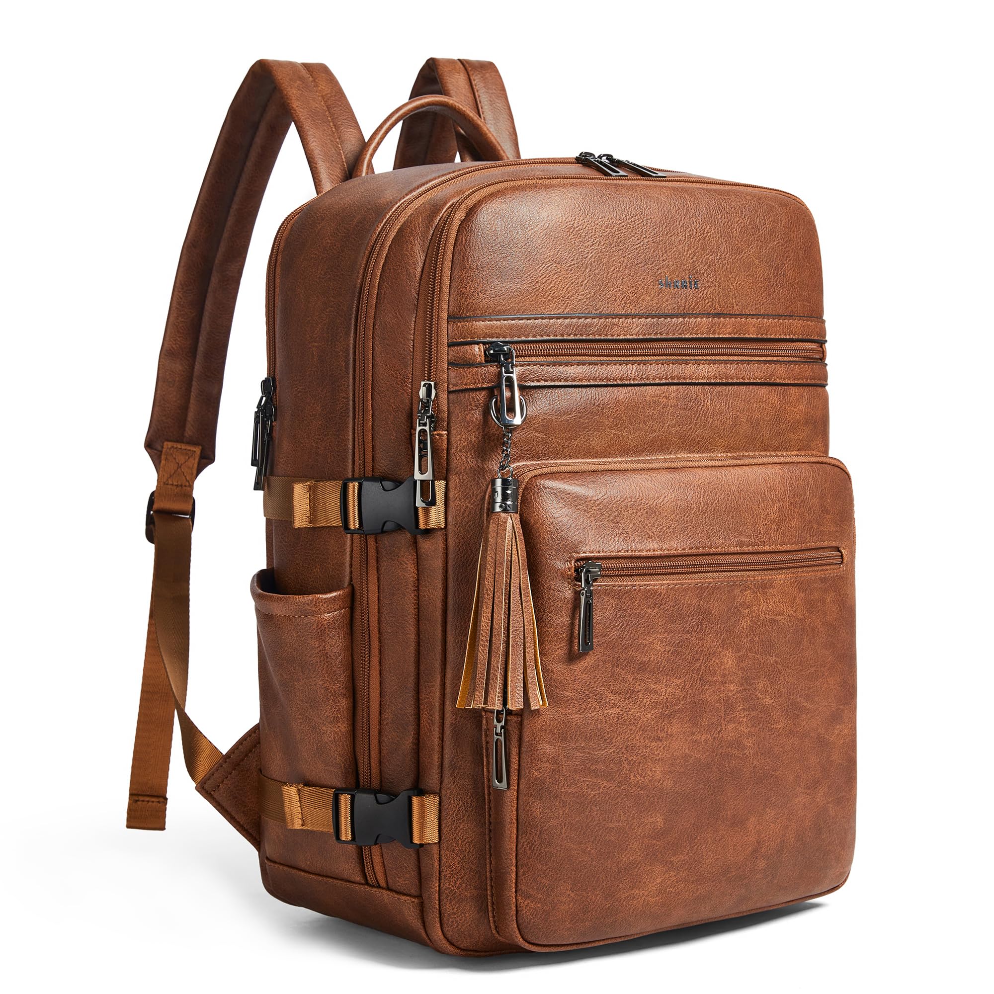 Photo 1 of Shrrie Laptop Backpack for Women,Vegan Leather Backpack Work Computer Backpacks fits 16" Laptop,Water Resistant Teacher Nurse Casual Daypack for Weekender Camping Travel,Two-toned Brown
