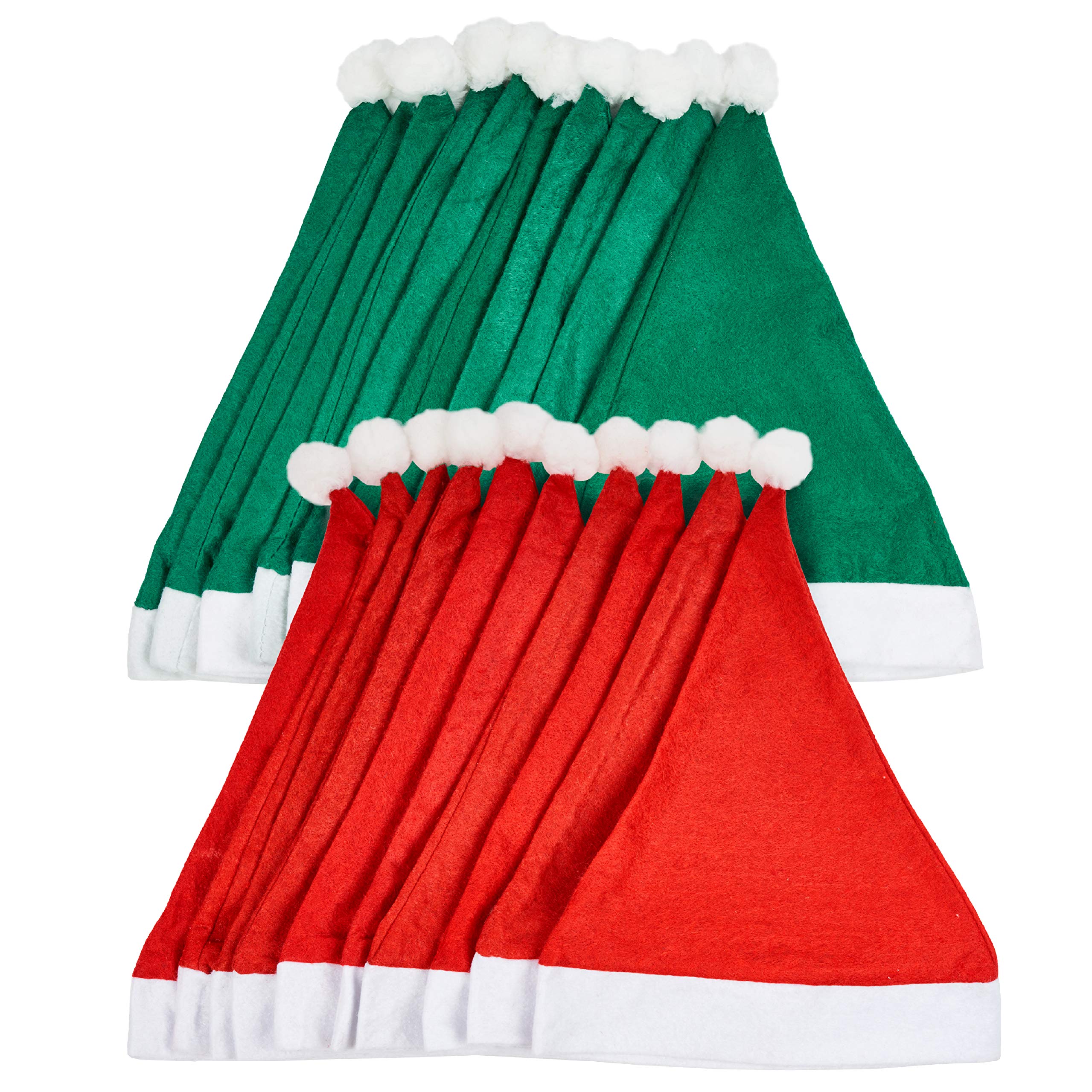 THE TWIDDLERS 20 Pack Red & Green Santa Hats – Reusable Felt Christmas Hats for Adults & Kids – Bulk Fancy Dress Accessories for Office Parties, School Plays & Charity Events
