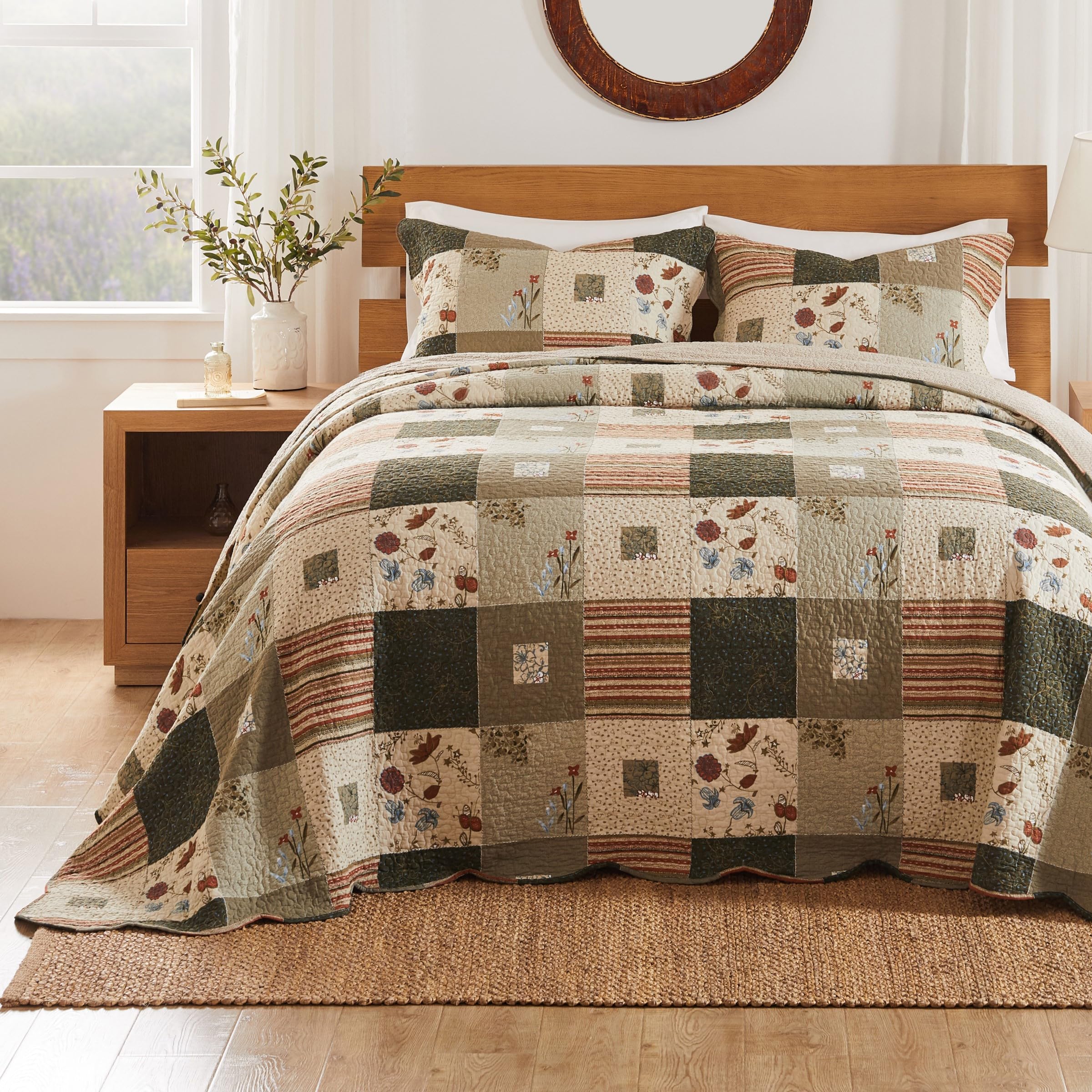 Greenland Home Sedona Cotton Quilted Bedspread Set, Jumbo King (3 Piece), Gray Image Greenland Home Sedona Cotton Quilted Bedspread Set, Jumbo King (3 Piece), Gray Image