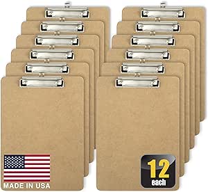 36-Pack Letter Size Clipboards Bulk - Recycled Wood With Low Profile Clip & Hang Loop