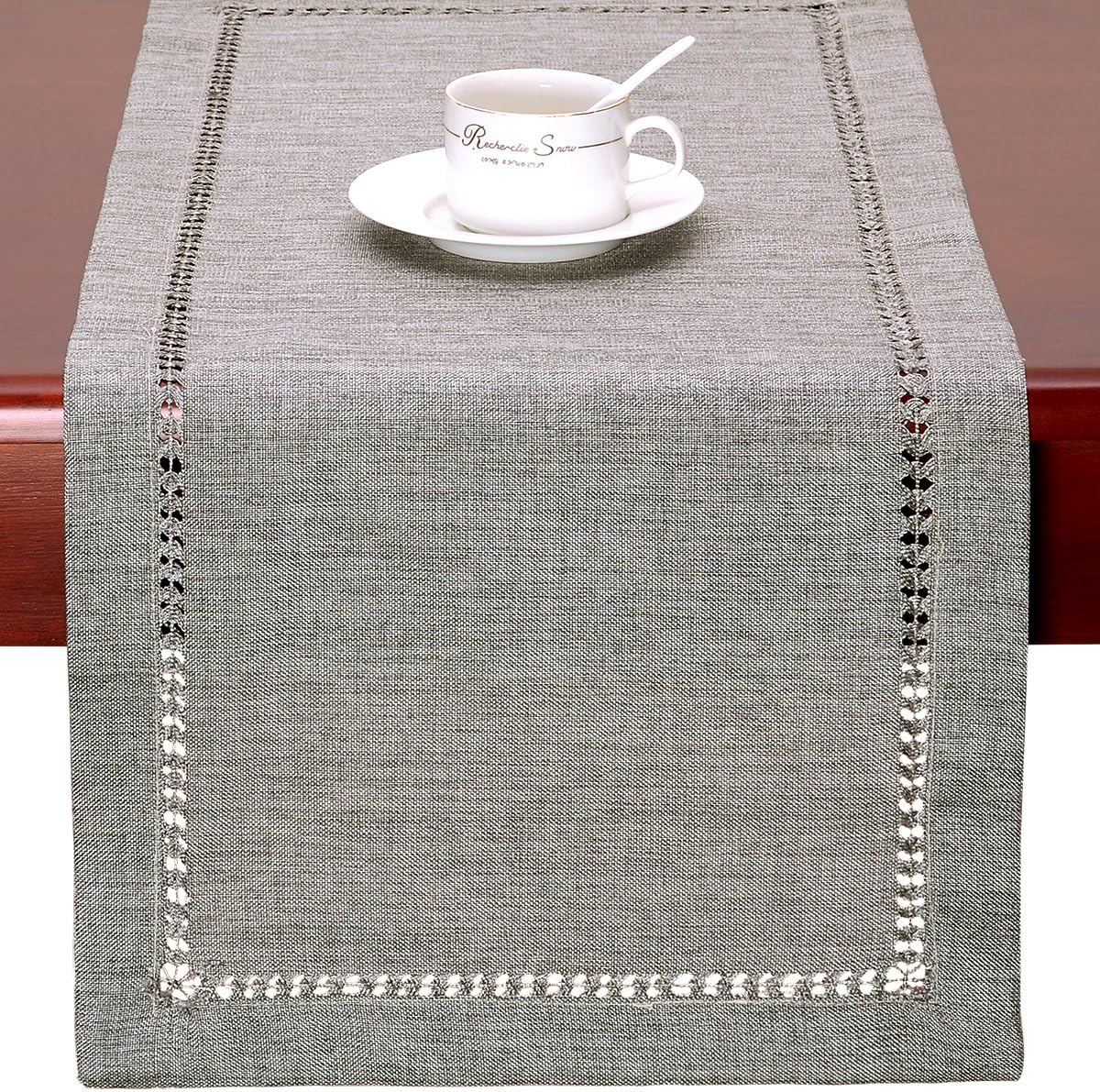 Grelucgo Handmade Hemstitch Gray Dining Table Runner Or Dresser Scarf, Rectangular 14 by 48 Inch: Home & Kitchen