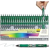 [24 Pens - Green Ink] Think2 Retractable Gel Pens. (24 Green) Fine Point (0.5mm) Rollerball Pens with Comfort Grip.
