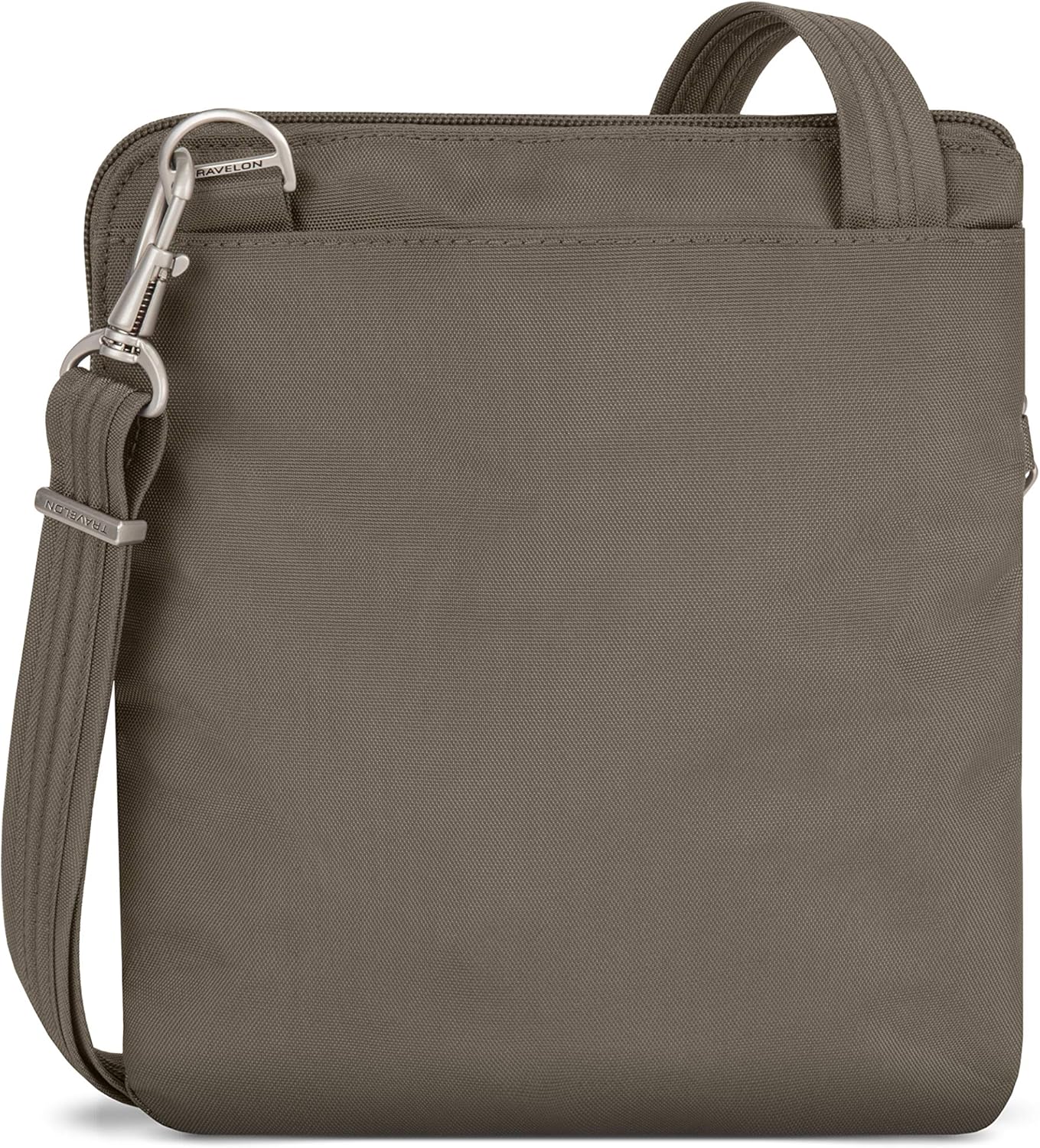 Travelon Anti-Theft Classic Slim Dbl Zip Crossbody Bag, Nutmeg