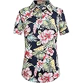 SSLR Womens Hawaiian Shirts Short Sleeve Blouses Casual Button Down Shirts for Women