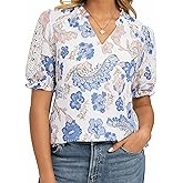 GRACE KARIN Women Boho Floral Tops, Summer Short Sleeve Shirts, V Neck Dressy Casual Blouse Work Printed 2026 Spring Trendy