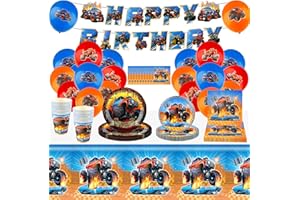 Pkc 70PCS Monster Trucks Birthday Party Decorations, Cartoon Theme Party Supplies Include Birthday Banner, Balloons, Happy Bi