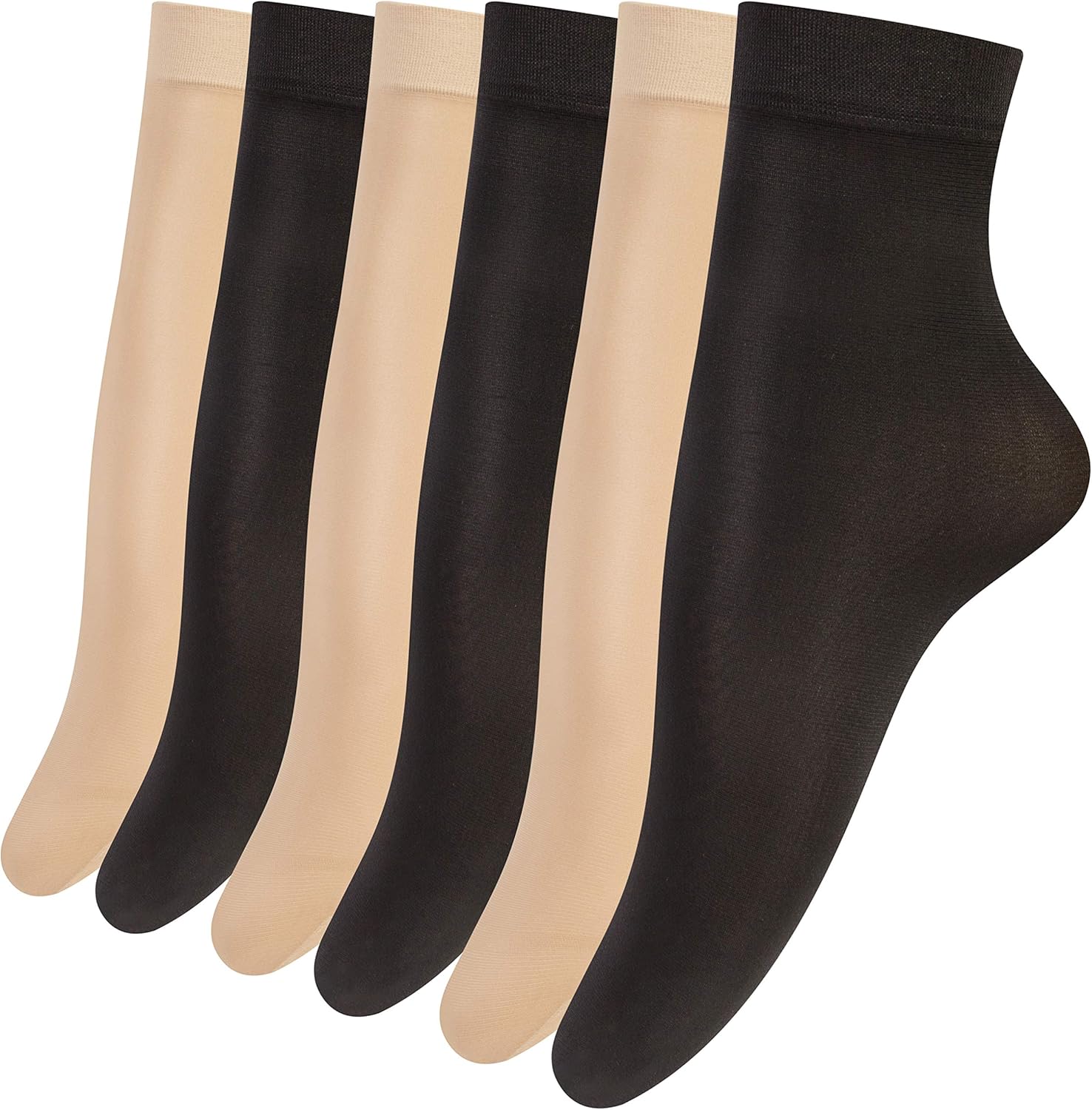 Chalier 6-12 Pairs Women Sheer Socks Soft Nylon Ankle High Tights Silky Hosiery Short Socks(Beige Black, one size) at  Women’s Clothing store