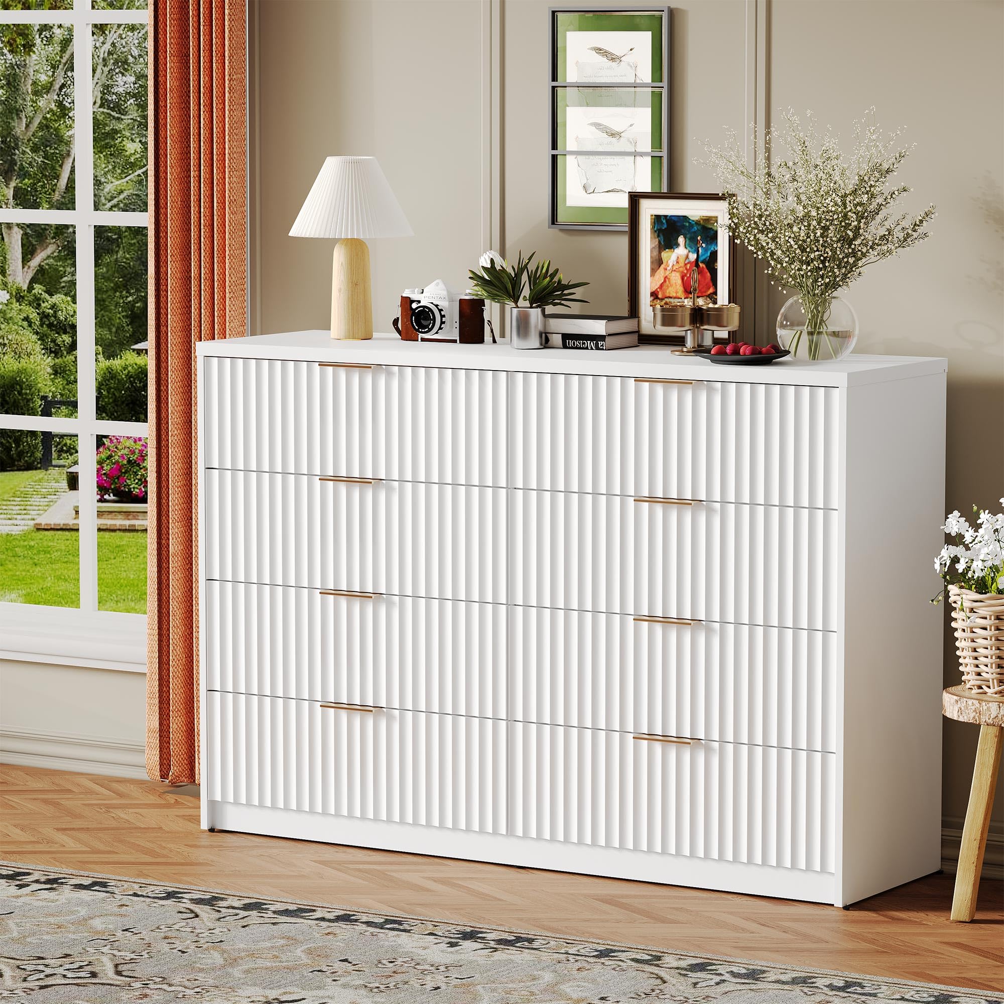 Photo 1 of (DRAWERS ONLY) 8 Drawer Double Dresser, Large Capacity & Anti-Tip, Modern Chest of Drawers with Metal Handles, Wooden Dressers Closet Storage Organizer for Living Room Hallway Entryway
