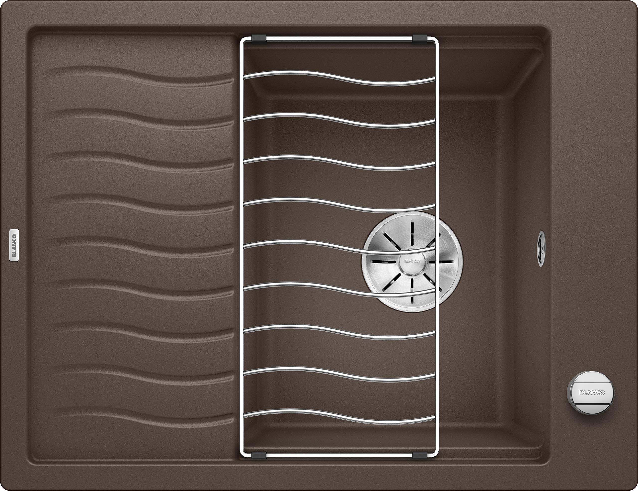 BLANCO Elon 45 S | SILGRANIT Sink in café | Installation Type: Inset Installation from Above | Reversible | for 45 cm Wide Base cabinets | Large Bowl | Easy-Care Surface | [65x50x20.2 cm]