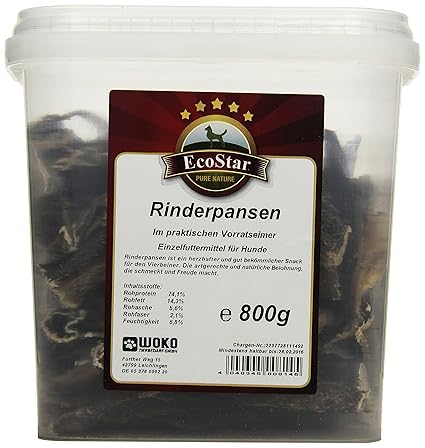 EcoStar Hunde Snack Rinderpansen Natur im Eimer 800g, 1er Pack (1 x 800 g)