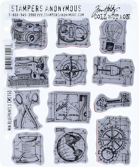 Tim Holtz Large Cling Rubber Stamp SetMini Blueprints 3 Amazon.es Hogar