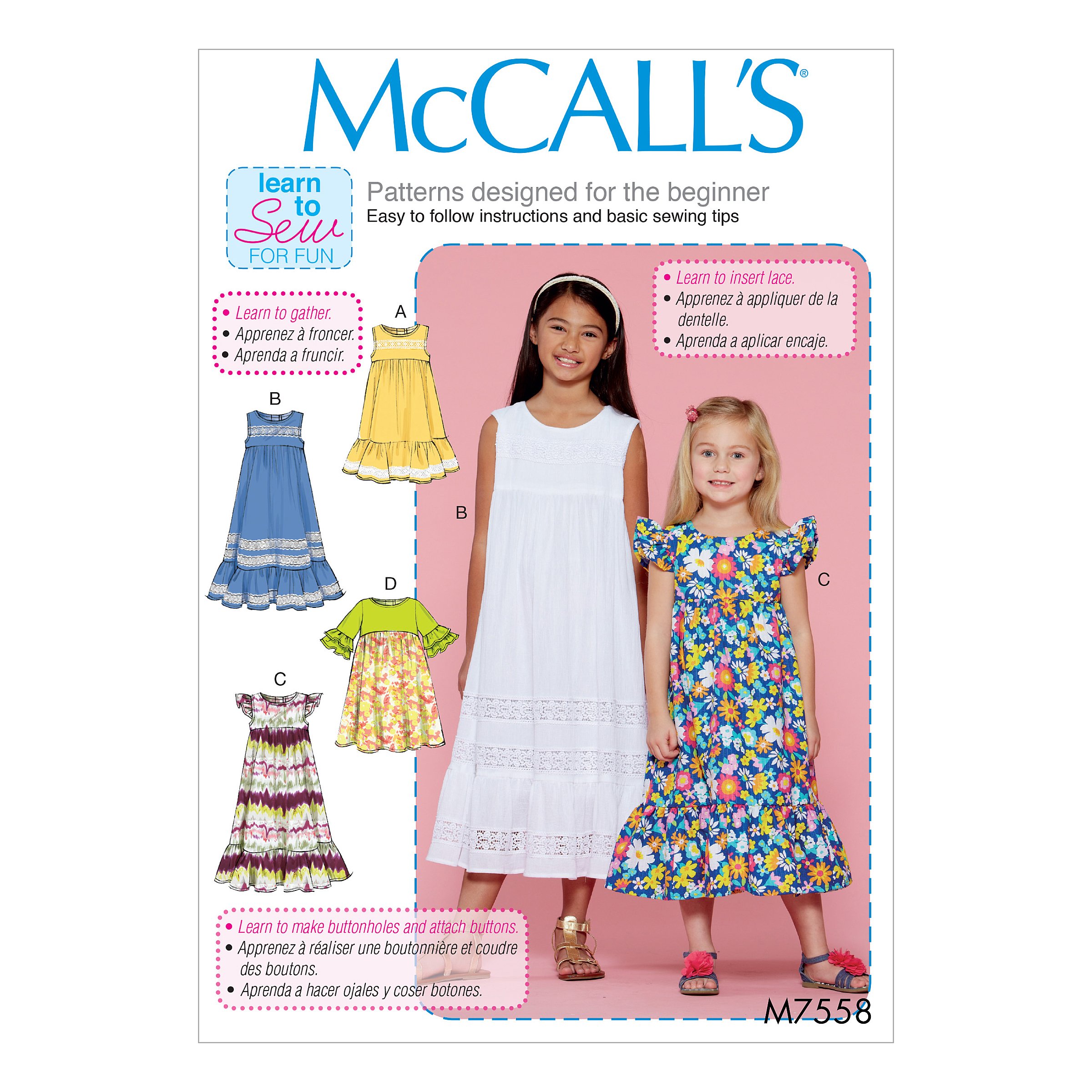 McCall's Patterns 7558 CHJ,Children's/Girl's Dresses,Sizes 7-14, Tissue, Multi-Colour, 17 x 0.5 x 0.07 cm