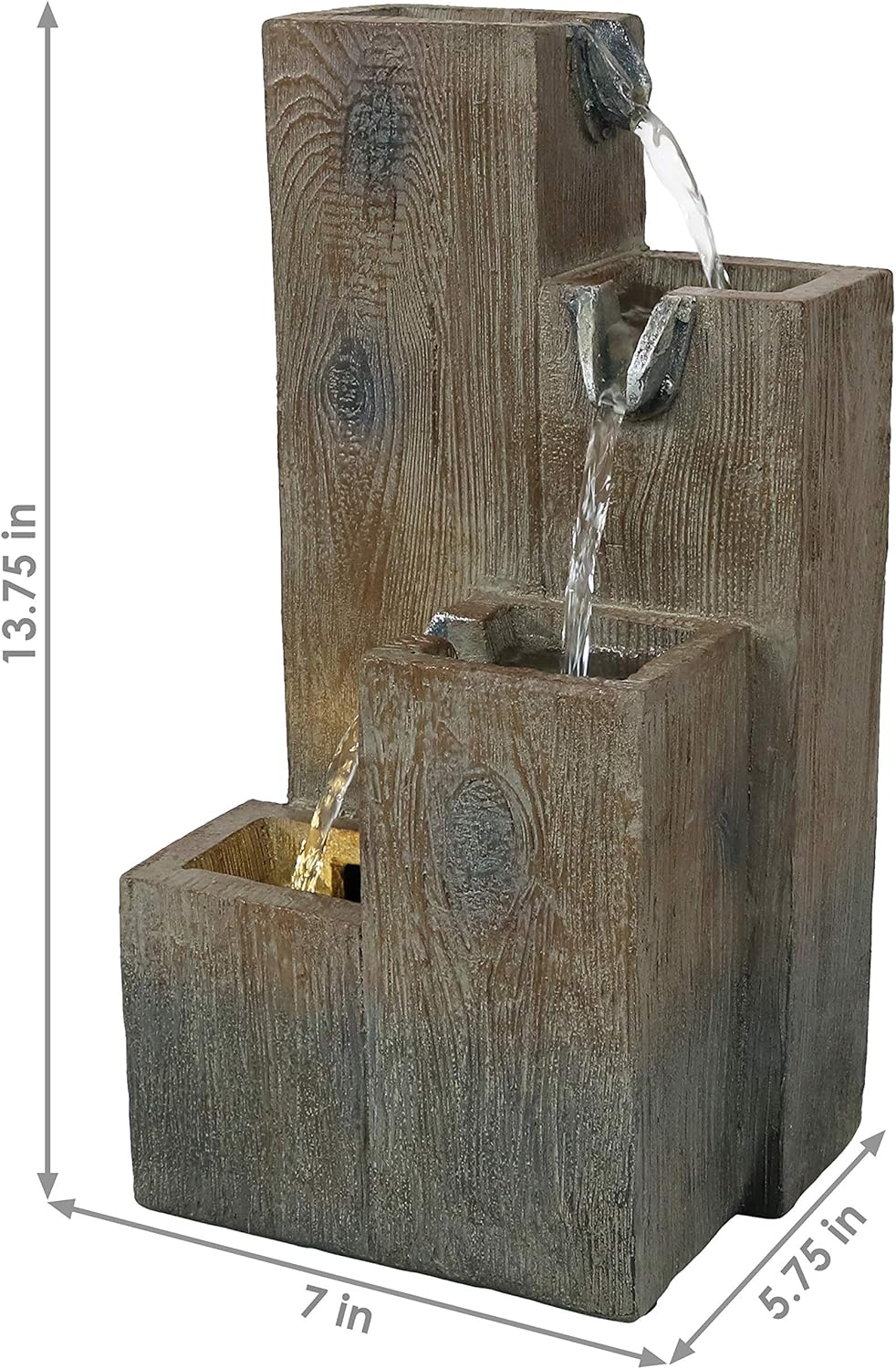 Sunnydaze 13-Inch Faux Wood Tiered Columns Indoor Tabletop Water Fountain with LED Light - Mini Interior Water Feature for Home and Office - Small Decorative Fountain: Kitchen & Dining