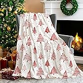 Emwnodti Christmas Tree Throw Blanket, Winter Red White Xmas Tree Warm Flannel Blanket for Living Room Couch Bed Chair or Dorm, 50x60 Inch