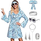 Clarisbelle Women's Halloween 7 Pcs Disco Dress Sequin 70's Dance Costume Outfit with Sunglasses Headband