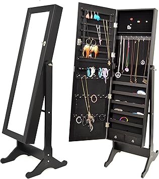 Gabinete de belleza con espejo joyero y armario de cheval negro de 148