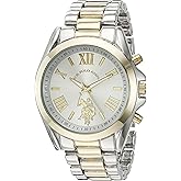 U.S. Polo Assn. Women's Analog Watch – Silver Dial with Two-Tone Silver and Gold Stainless Steel Bracelet – Elegant Design with Roman Numerals