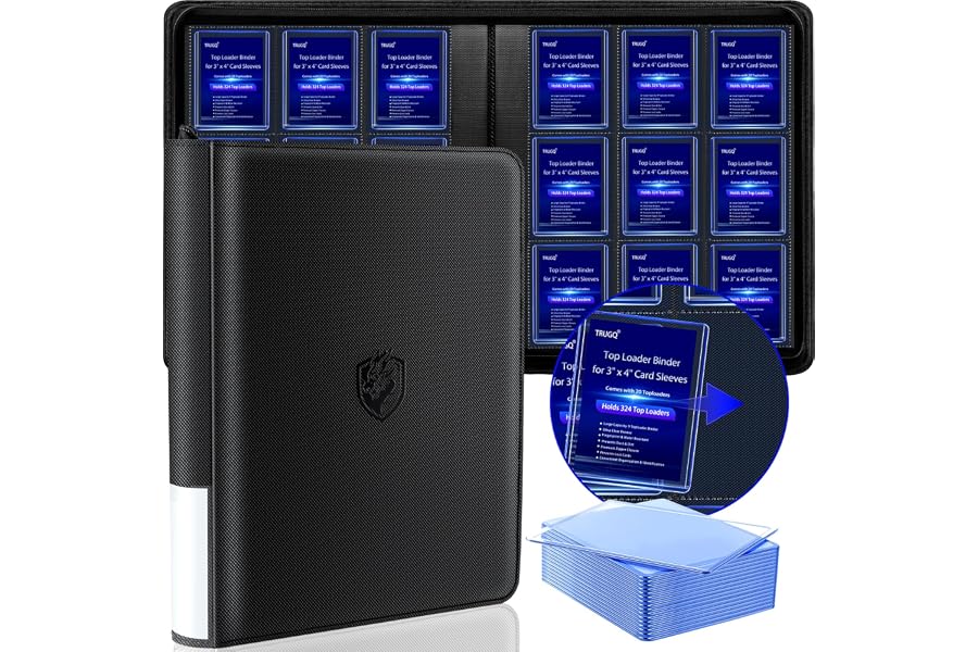 TRUGQ Toploader Binder Holds 324 Toploaders - 20 Toploaders | Waterproof PU Leather+Anti-Yellowing PP Inserts,Ridge Tab Sorting Portable top loader binder for cards For Sports/Game Cards