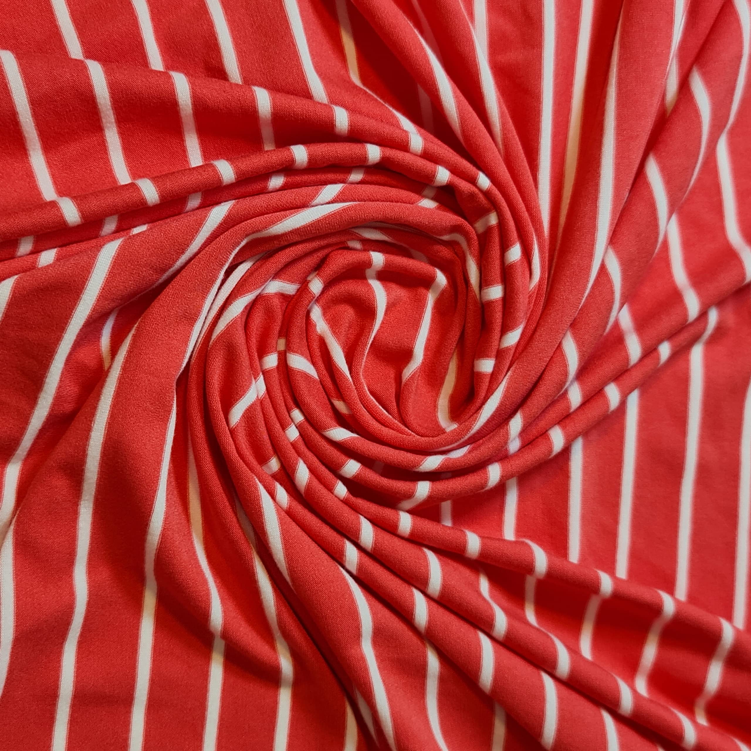 Soft Printed Cotton Jersey Stretch Knit Fabric – Ideal for T-Shirts, Babywear, Dressmaking & Crafts | 58" (150cm) Wide | Sold Per Meter (Pre-Cut) (Coral Pinstripe #2)