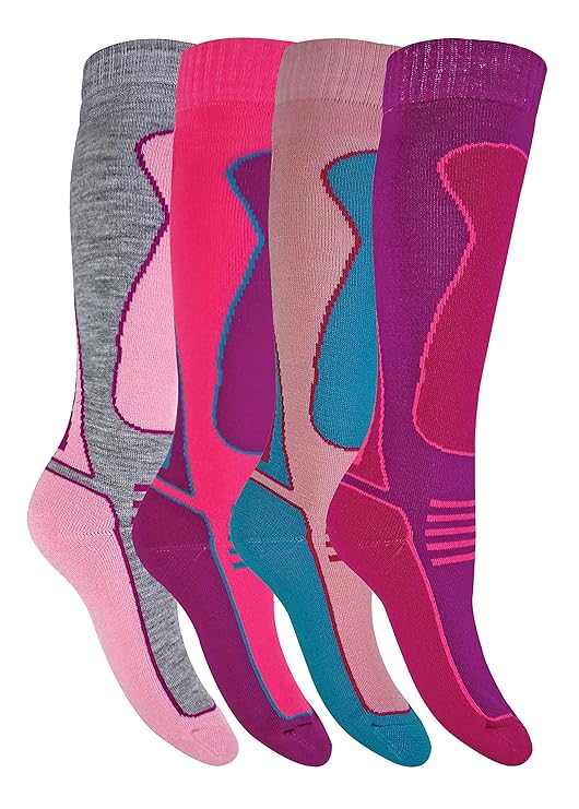 sock snob 4er Pack Herren Damen Kinder Gepolstert Extra Warm Thermo Skisocken