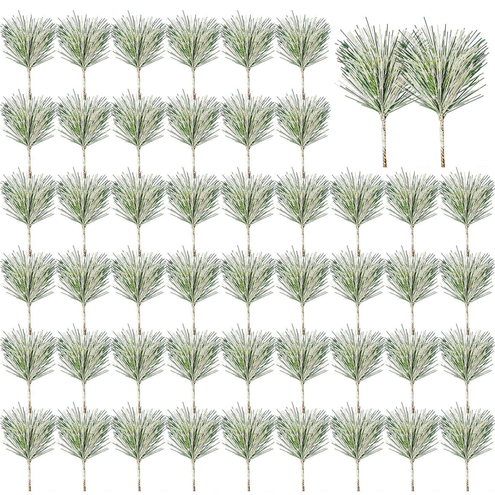 Photo 1 of NEBURORA 50 Pcs Artificial White Pine Needle Branches Evergreen Pine Wood Artificial Greenery for Christmas Wreath Decoration Home Holiday Garden Decor