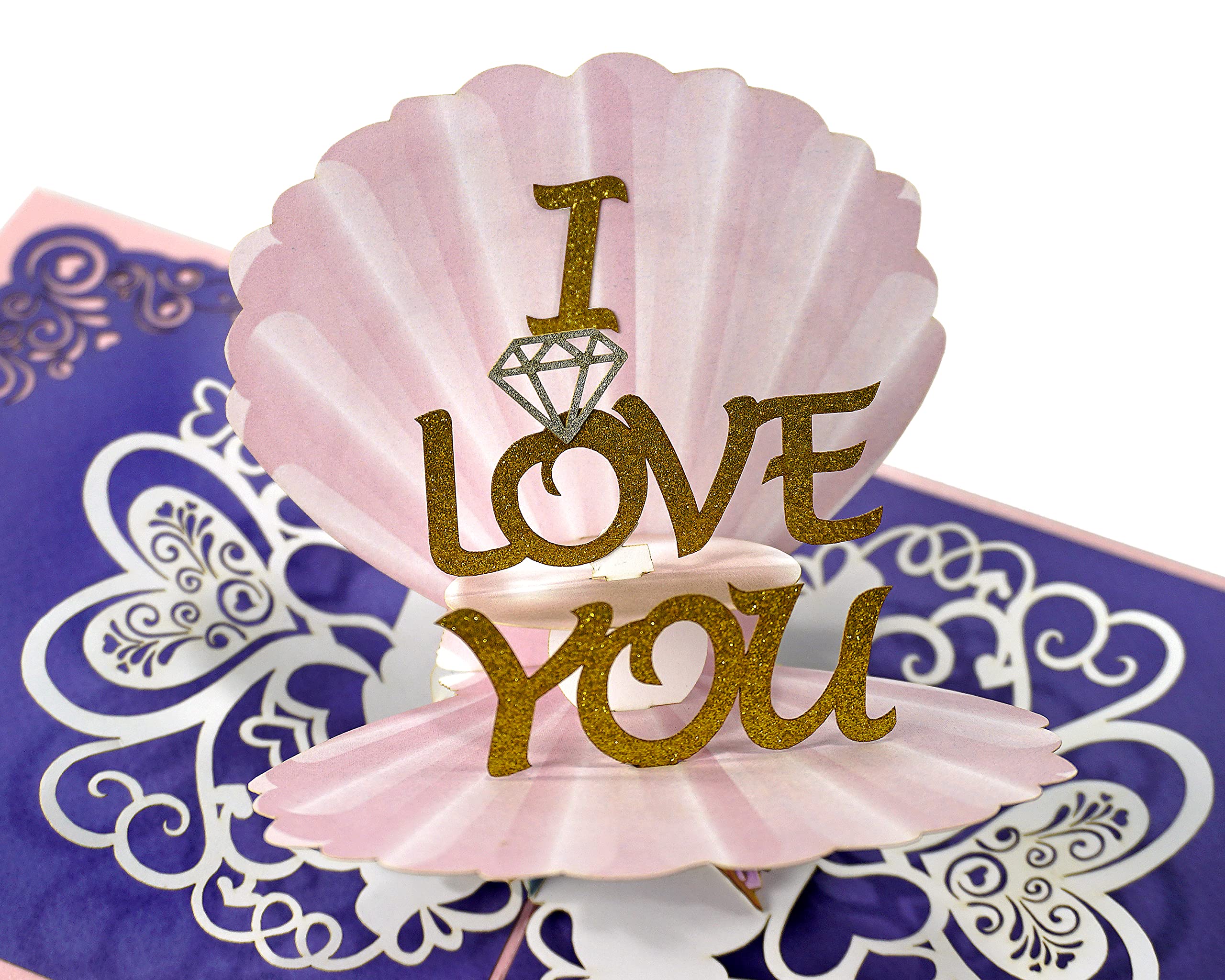 Pearl I love you Anniversary 30 years Pop Up 3D Card. Romantic pearl wedding valentines greeting card for Her, Wife,Him,Husband. 15cmx15cm
