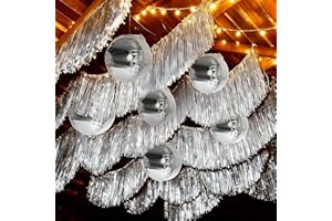 Croknit 45 Pcs Silver Metallic Tinsel Star Balloon Set, 1920's Theme Party Decorations 9.8 ft Tinsel Streamers Foil Fringe Curtains Garland for Christmas New Year 1920s Theme Party Decoration