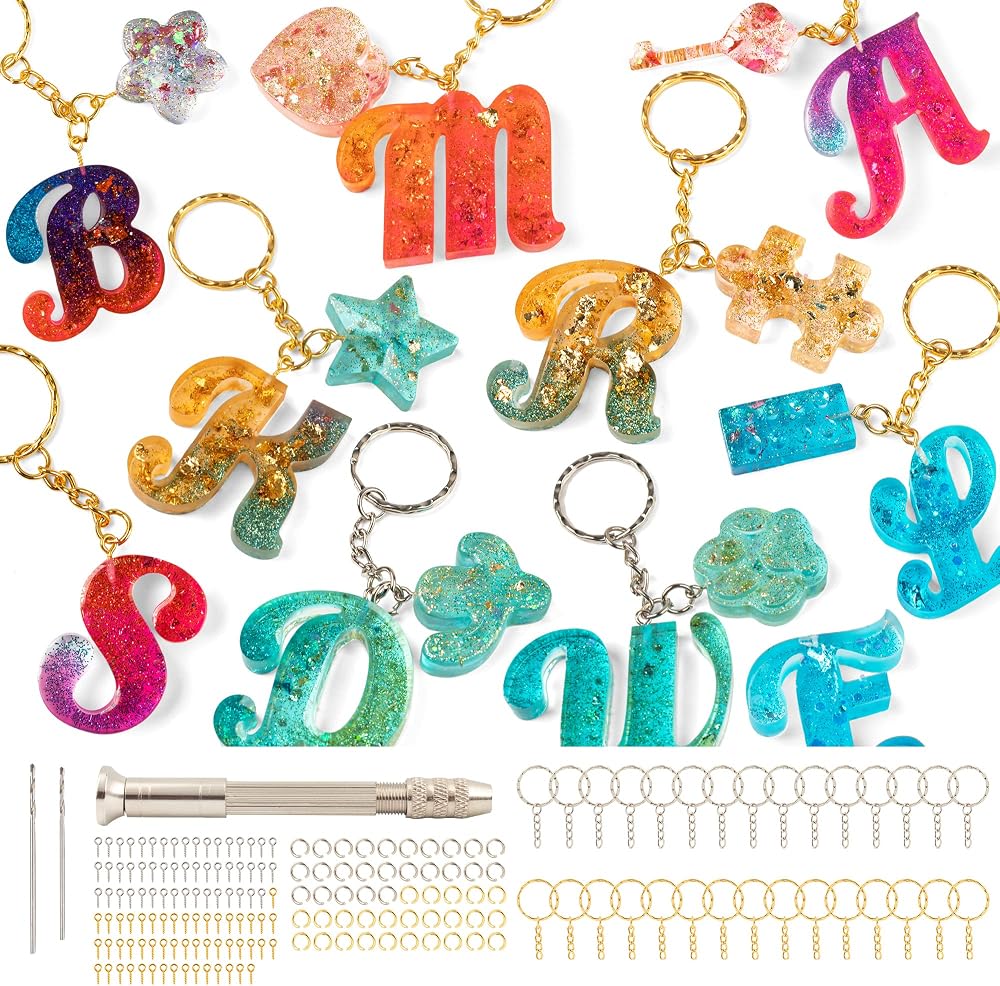 Mocoosy 182 Pcs Alphabet Resin Moulds Kit Letters Keychain Jewelry DIY