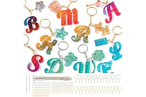 Mocoosy 182Pcs Fancy Alphabet Resin Molds Silicone Kit, Reversed Letter Keychain Epoxy Resin Casting Molds, Resin Key Chain Making Set with 1 Hand Drill 2 Drill Bits 30 Key Rings 100 Screw Pins