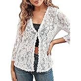 BENANCY Women's 3/4 Sleeve Bolero Shrugs Crochet Lace Open Cardigan