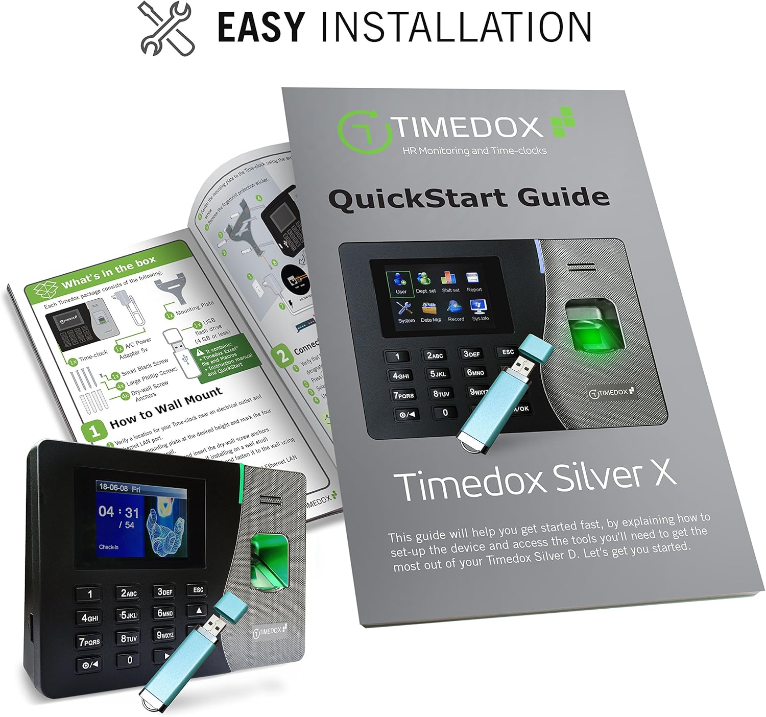 Timedox Silver Plus Biometric Fingerprint Time Clock for Employees | $0 No Monthly Fee | One-Time Payment for The Software is Required | Export Dynamic Reports to Payroll | 2 Yr. Warranty : Office Products