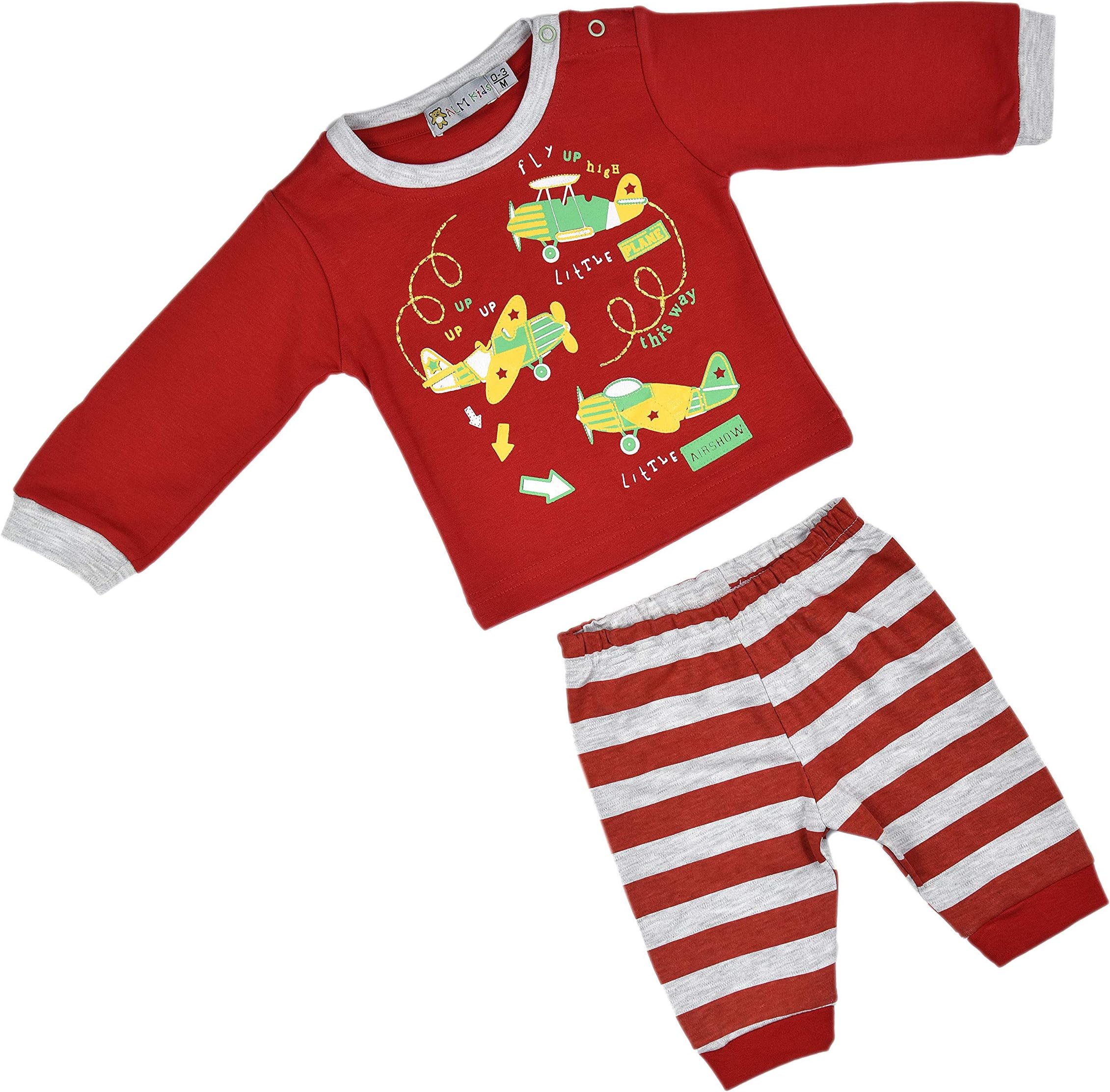 ALM Kids Baby Rompers two piece Front Open Variations Navy Blue and and Red for Baby Boy Baby Girl From New born upto 12 Months (Red, 3-6 months)