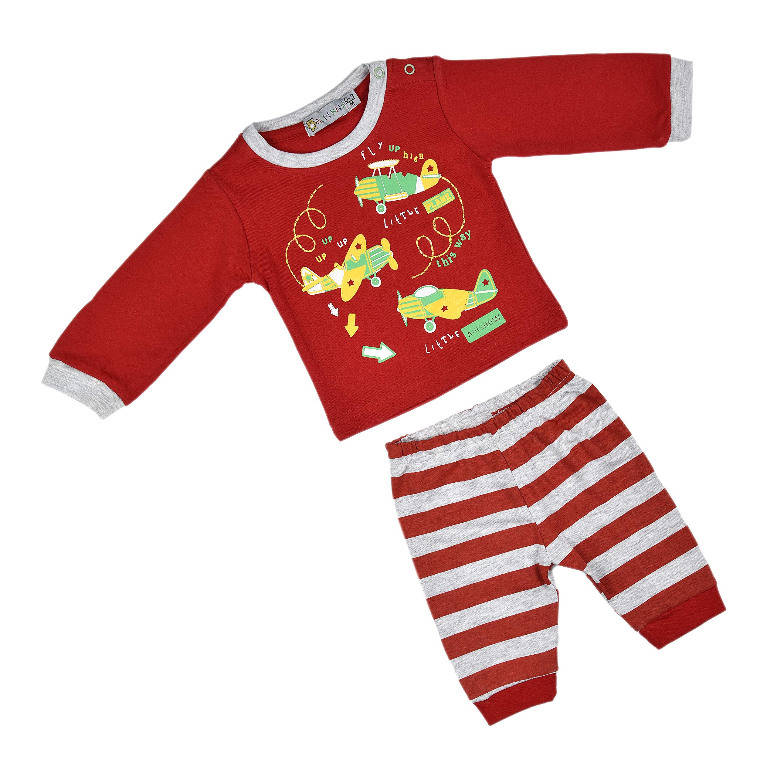 ALM Kids Baby Rompers two piece Front Open Variations Navy Blue and and Red for Baby Boy Baby Girl From New born upto 12 Months (Red, 3-6 months)