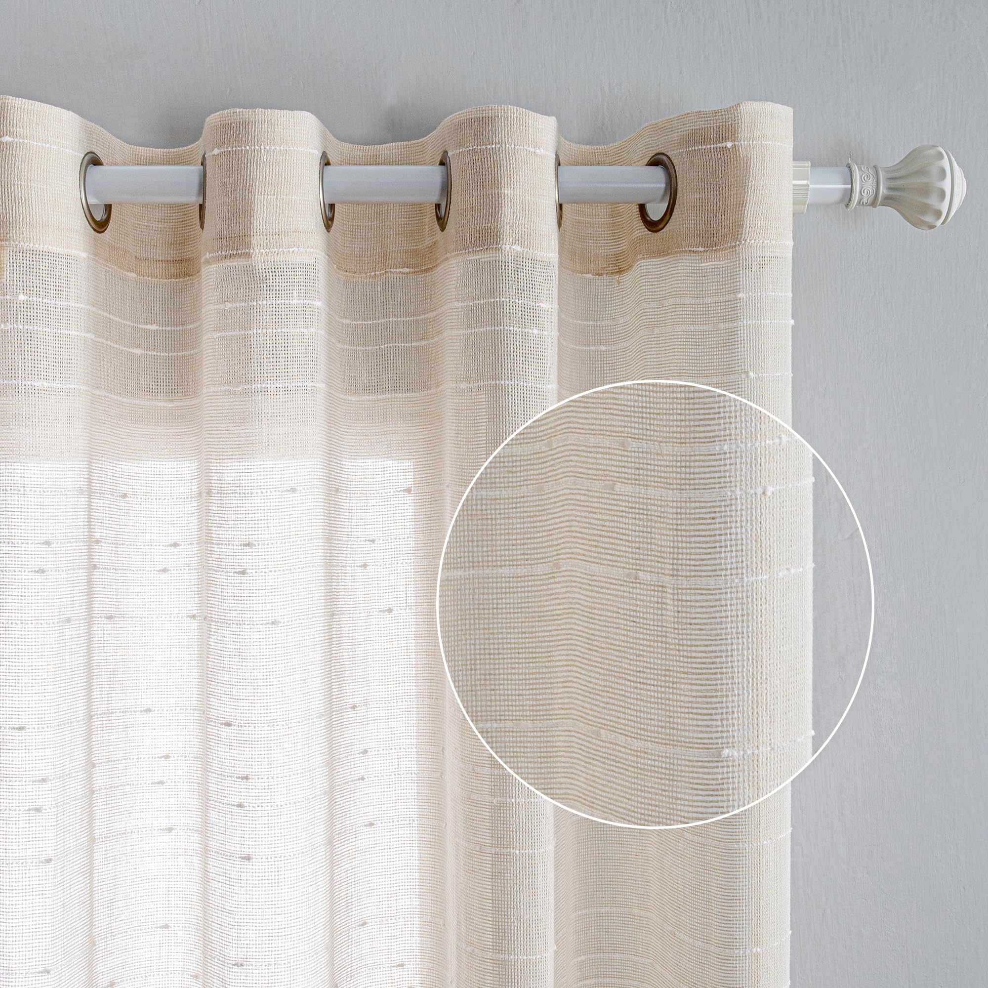 MYSKY HOME Curtain with Eyelets Curtains White Stripes Curtain Living Room Bedroom Set of 2 Semi-Transparent Voile Curtains for Children's Room H 225 x W 140 cm Beige