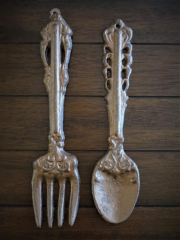Fork and Spoon Wall Decor Aged Copper Or Pick Your Color Rustic Kitchen Wall Décor