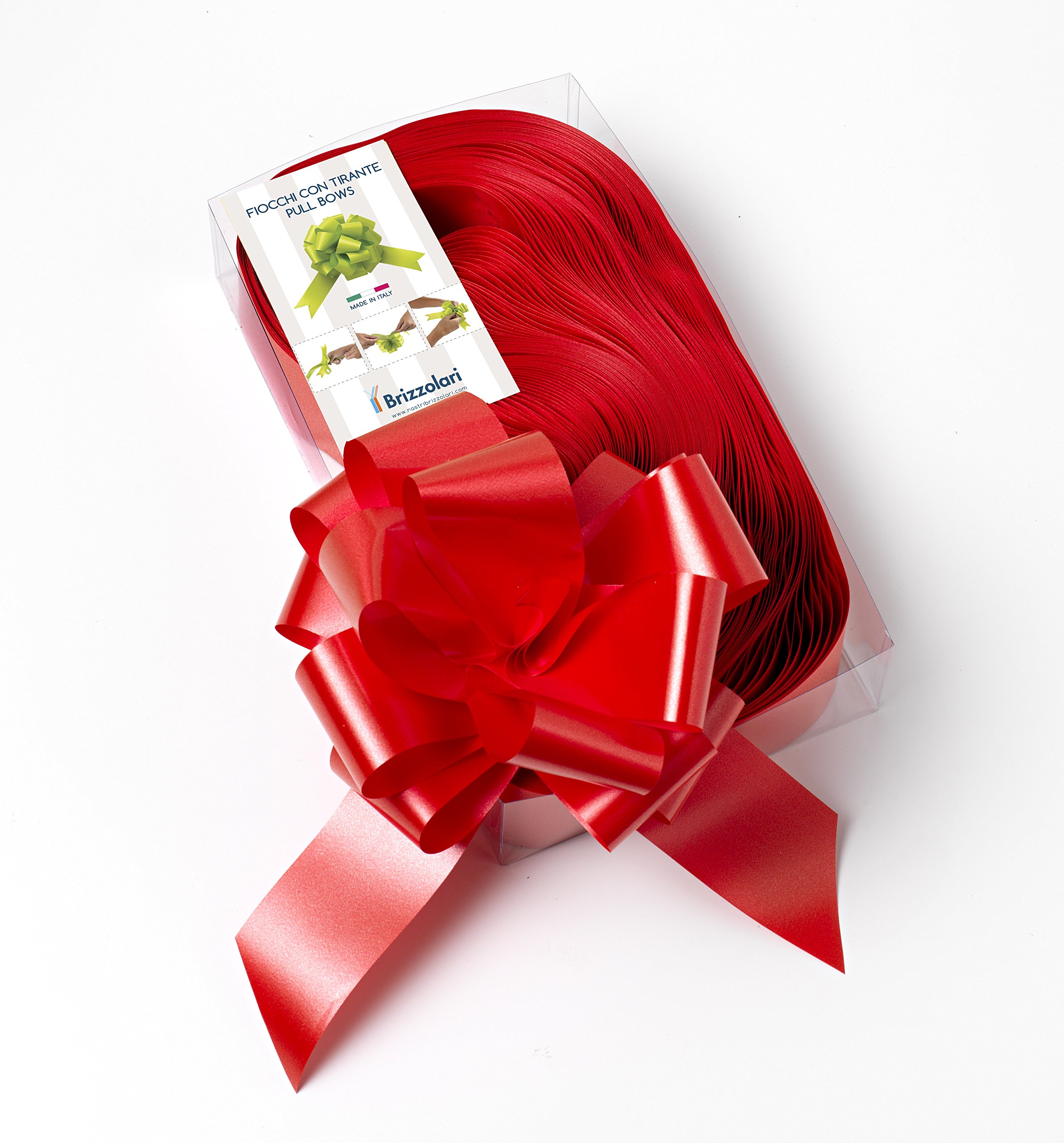 Brizzolari Pack of 50 Quick Ribbon Bows - red