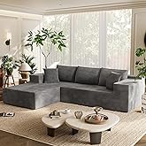 Homall 108" Modular Sectional Sofa, Boneless Couch with L-Shape Chaise, Cloud Couch with Deep Seat Upholstered, No Assembly Required for Living Room, Bedroom (Corduroy, Grey)