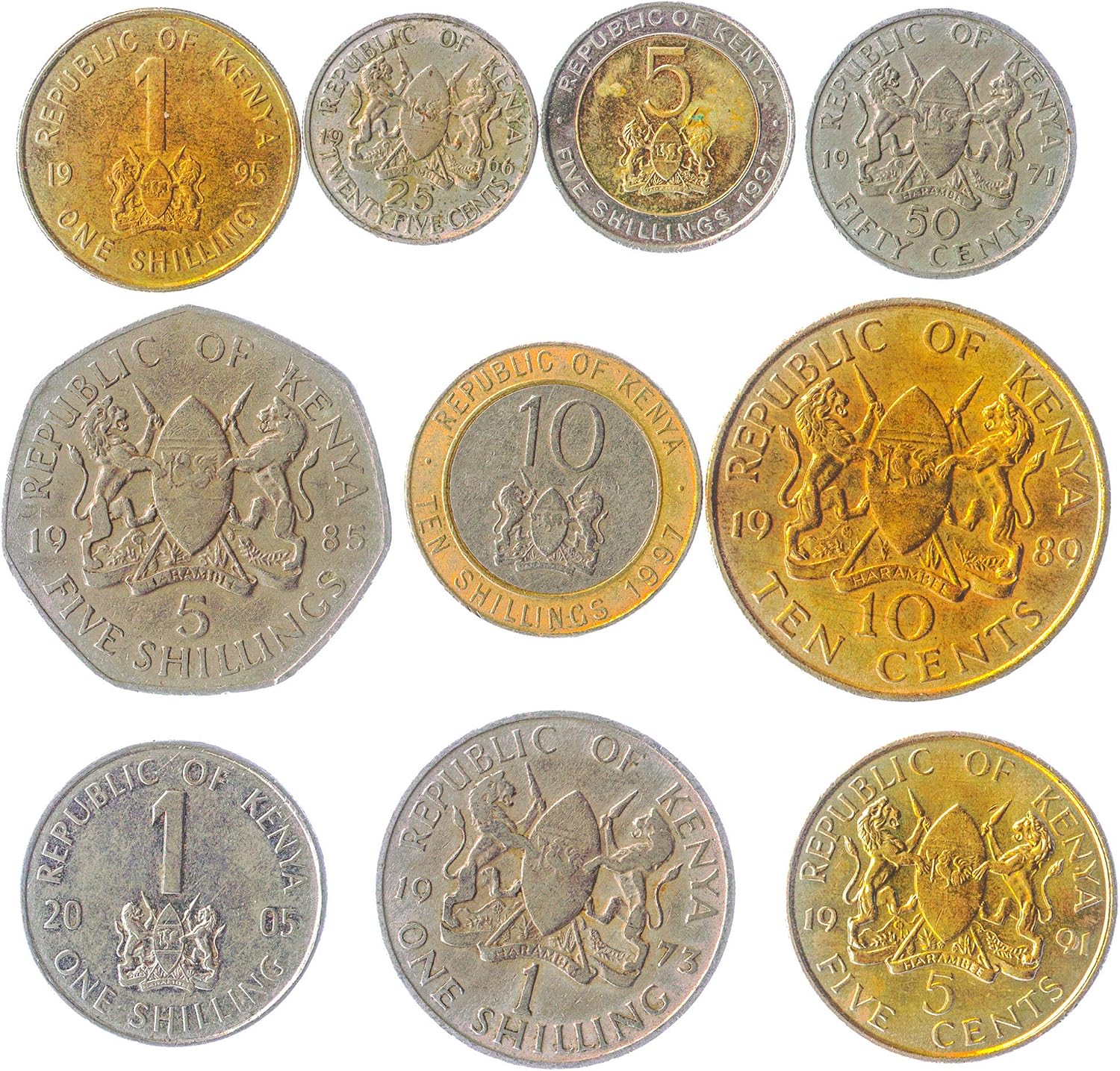 10 East African Kenyan Coins from Kenya Old Collectible Coins Lot, Small
