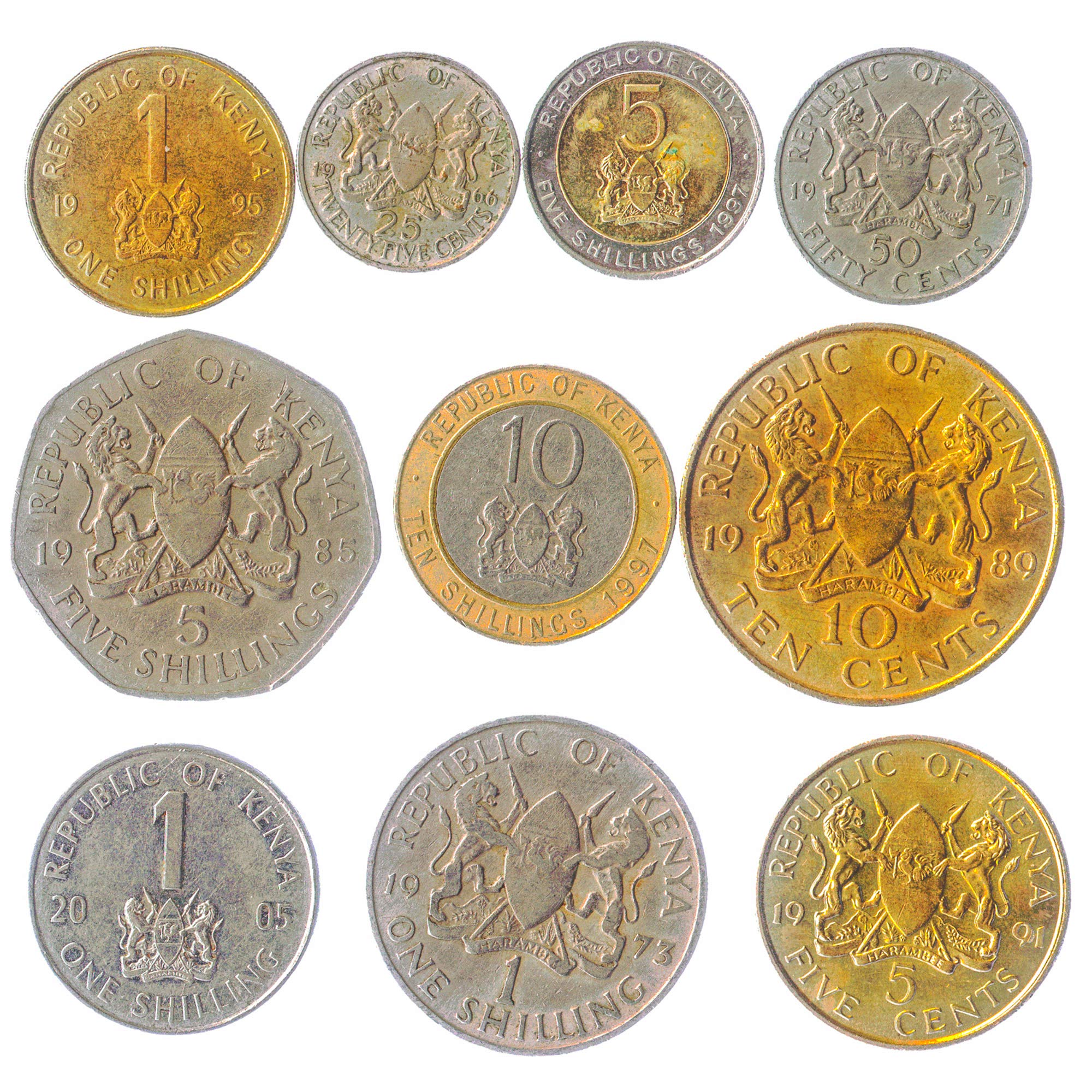 10 East African Kenyan Coins from Kenya Old Collectible Coins Lot | Perfect Choice for Your Coin Bank Coin Holders and Coin Album