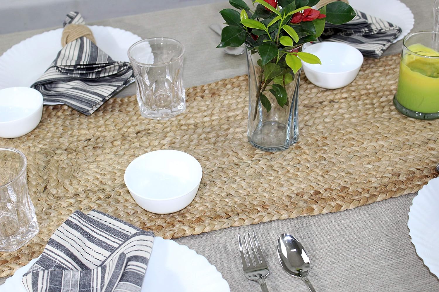 COTTON CRAFT - 100% Jute- Reversible Jute Braided Table Runner - Natural - 13 x 36 Inch - Hand Woven Rectangular Plain - Spot Clean Only.: Home & Kitchen