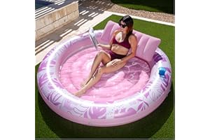 SLOOSH Inflatable Tanning Pool Lounger Float,72" x 65" Pool Floats Adult with Pillow,Luxury Fabric Large Suntan Tub Raft Floatie,Sunbathing Bed Lounge for Water Blow Up Kids Ball Pit Party Gifts,Pink