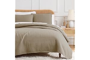 Southshore Fine Living, Inc. Twin Quilt Bedding Set, Soft Brushed Microfiber Taupe Quilts, Twin/XL Coverlet Bedspread, Wrinkle & Pet Hair Resistant Bedding with 1 Pillow Sham, Taupe