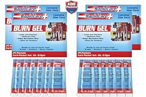 Rapid Care First Aid 401-25-4 Emergency Burn Gel Pouches,Relieves Pain, Cools & Soothes Burns and Scalds, Contains Aloe Vera, Lidocaine Free, 0.03oz (0.9gm) Packets, 4 Packs of 25 (Total 100)