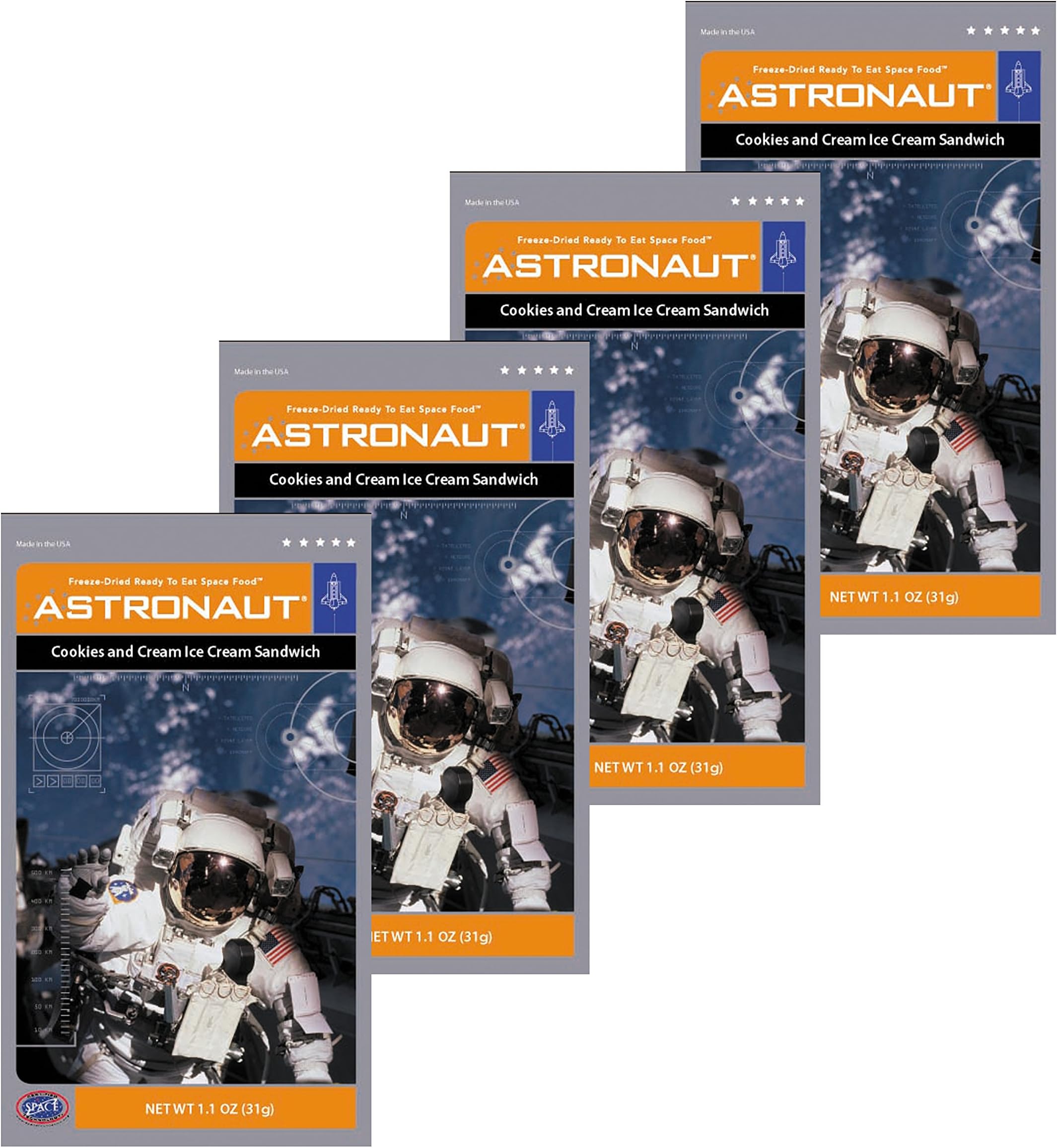 AOP Astronaut Ice Cream Cookies and Cream Sandwich Freeze Dried Food 4 Packs