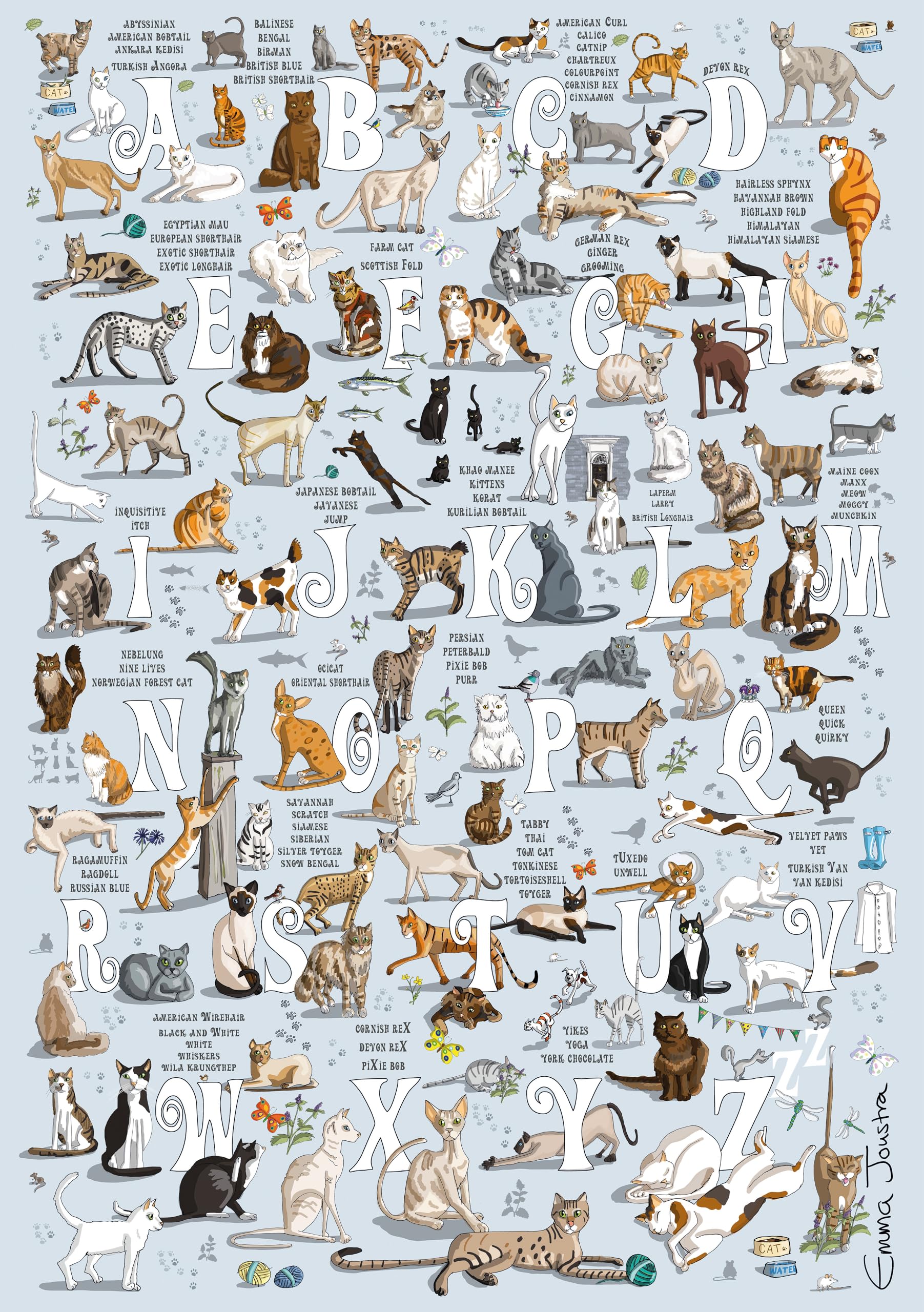Cats A-Z 1000 Piece Jigsaw Puzzle; Emma Joustra art Collection; Eco-Friendly, Gift for Adults & Families