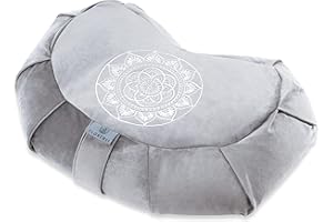 Florensi Meditation Cushion - Comfortable Floor Pillow - Traditional Crescent Meditation Pillow with Beautiful Velvet Cover - Large Floor Cushion Seating for Adults - Premium Yoga Buckwheat Bolster