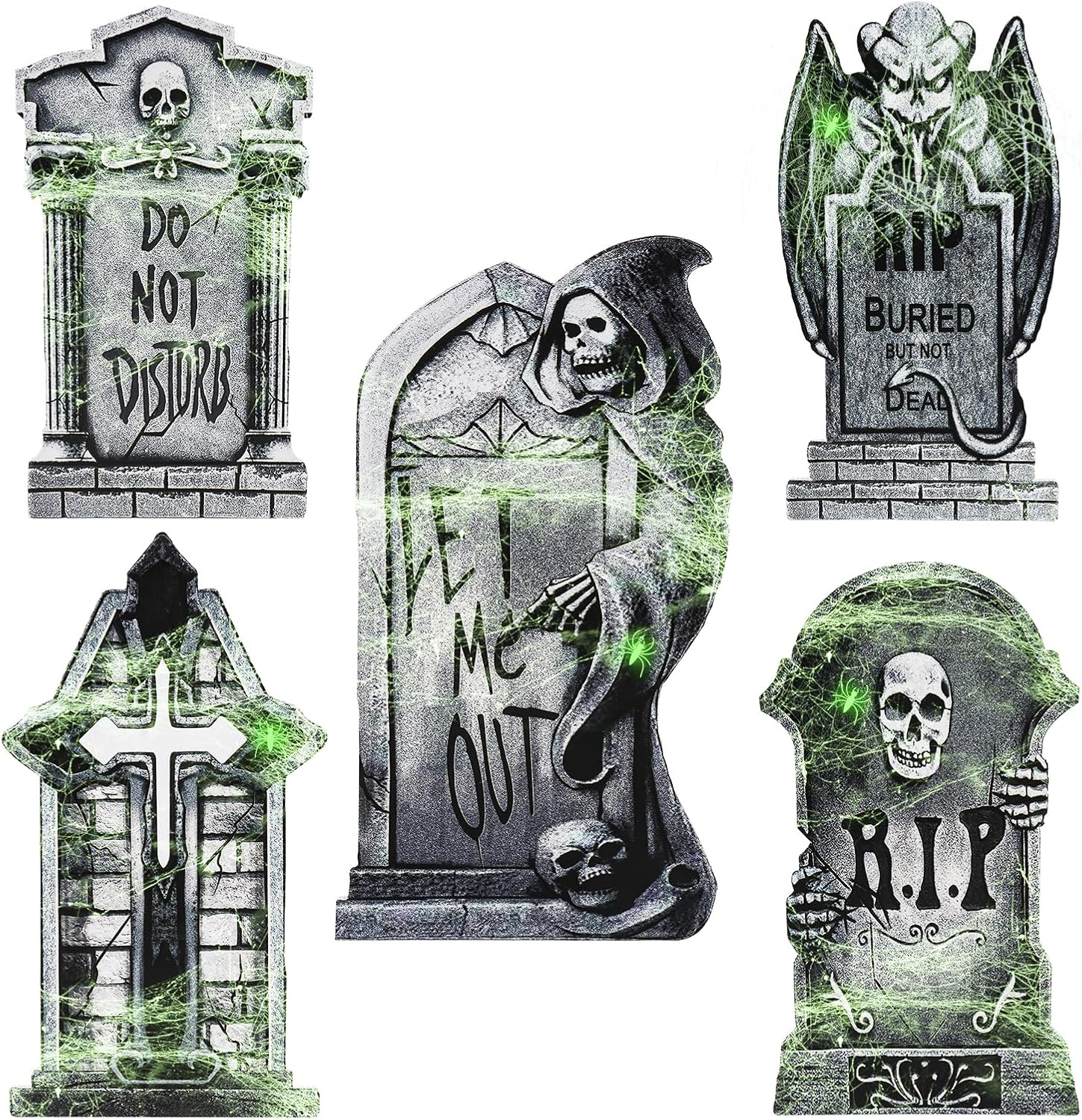 Yard Signs - Halloween Tombstone Yard Signs Decorations,RIP Graveyard Headstone Decor for Halloween Party, 5 pack Gravestone Props with Stakes for Outdoor and Indoor Yard Lawn Decorations